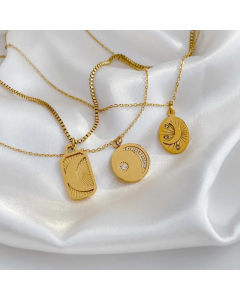 Simple Style Moon Titanium Steel Inlay Pendant Necklace_colorza_3