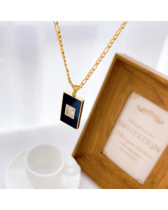 Vintage Style Square Titanium Steel Inlay Zircon Pendant Necklace-01