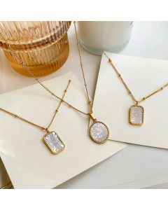 Simple Style Square Titanium Steel Inlay Shell Necklace