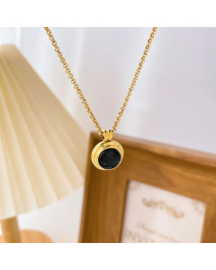Vintage Style Geometric Titanium Steel Inlay Opal Agate Shell Pendant Necklace