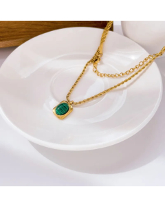 Vintage Style Geometric Titanium Steel Inlay Opal Agate Shell Pendant Necklace