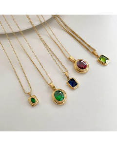 Simple Style Square Oval Titanium Steel Inlay Rhinestones Necklace_colorza_4