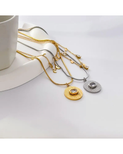 Simple Style Round Titanium Steel Inlay Zircon Pendant Necklace_colorza_2
