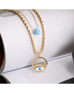 Casual Simple Style Devil'S Eye Titanium Steel Enamel Plating Hollow Out Layered Necklaces