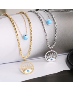 Casual Simple Style Devil'S Eye Titanium Steel Enamel Plating Hollow Out Layered Necklaces_colorza_4
