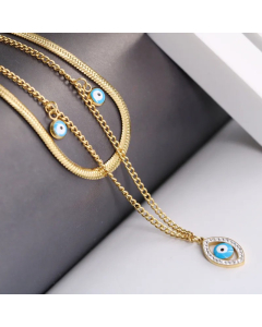 INS Style Simple Style Devil'S Eye Titanium Steel Enamel Plating Inlay Zircon Layered Necklaces_colorza_3
