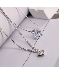 Lady Simple Style Square Heart Shape Titanium Steel Plating Inlay Rhinestones 18K Gold Plated Layered Necklaces