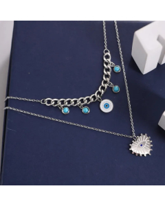 Retro Devil'S Eye Heart Shape Titanium Steel Inlay Turquoise Shell Layered Necklaces