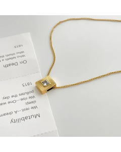 Simple Style Square Titanium Steel Inlay Zircon Pendant Necklace