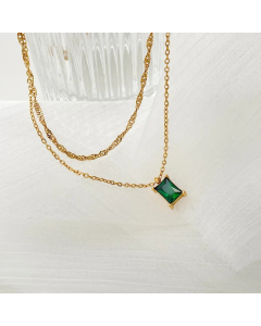 Simple Style Square Titanium Steel Inlay Zircon Pendant Necklace