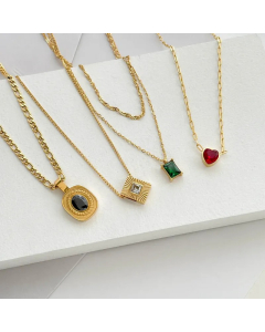 Simple Style Square Titanium Steel Inlay Zircon Pendant Necklace
