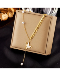 Baroque Style Butterfly Titanium Steel Plating Inlay Shell 18K Gold Plated Pendant Necklace