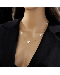 Baroque Style Square Artificial Pearl Titanium Steel Beaded Plating 18K Gold Plated Necklace