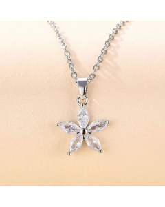 Elegant Round Flower Butterfly Stainless Steel Plating Inlay Zircon 18K Gold Plated Pendant Necklace