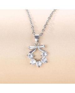 Elegant Round Flower Butterfly Stainless Steel Plating Inlay Zircon 18K Gold Plated Pendant Necklace