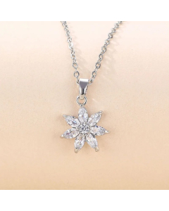 Elegant Round Flower Butterfly Stainless Steel Plating Inlay Zircon 18K Gold Plated Pendant Necklace