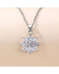 Elegant Round Flower Butterfly Stainless Steel Plating Inlay Zircon 18K Gold Plated Pendant Necklace