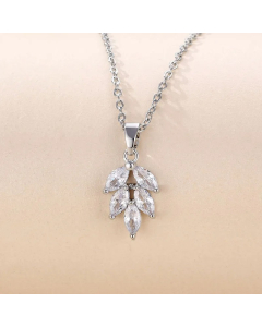 Elegant Leaf Stainless Steel Plating Inlay Zircon 18K Gold Plated Pendant Necklace
