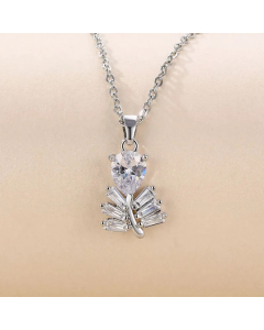 Elegant Leaf Stainless Steel Plating Inlay Zircon 18K Gold Plated Pendant Necklace