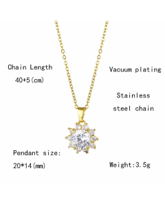 Elegant Flower Stainless Steel Plating Inlay Zircon 18K Gold Plated Pendant Necklace