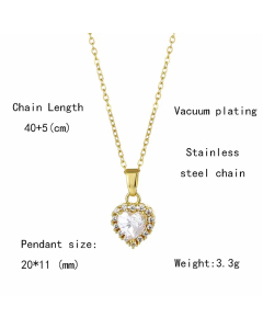 Elegant Heart Shape Stainless Steel Plating Inlay Zircon 18K Gold Plated Pendant Necklace