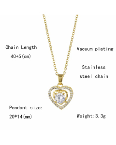 Elegant Heart Shape Stainless Steel Plating Hollow Out Inlay Zircon 18K Gold Plated Pendant Necklace