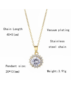 Elegant Round Flower Stainless Steel Plating Inlay Zircon 18K Gold Plated Pendant Necklace