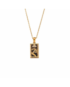 Vintage Style Star Rectangle Stainless Steel Plating Inlay Rhinestones Zircon 18K Gold Plated Pendant Necklace