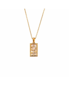 Vintage Style Star Rectangle Stainless Steel Plating Inlay Rhinestones Zircon 18K Gold Plated Pendant Necklace