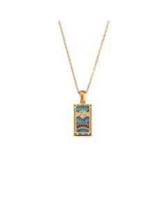 Vintage Style Star Rectangle Stainless Steel Plating Inlay Rhinestones Zircon 18K Gold Plated Pendant Necklace