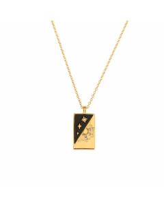 Vintage Style Star Rectangle Stainless Steel Plating Inlay Rhinestones Zircon 18K Gold Plated Pendant Necklace