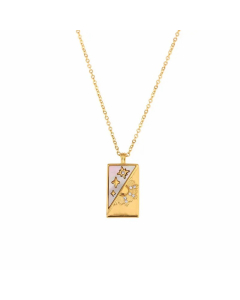 Vintage Style Star Rectangle Stainless Steel Plating Inlay Rhinestones Zircon 18K Gold Plated Pendant Necklace