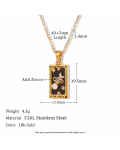 Vintage Style Star Rectangle Stainless Steel Plating Inlay Rhinestones Zircon 18K Gold Plated Pendant Necklace