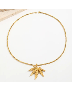 Vintage Style Artistic Leaves Stainless Steel Plating 18K Gold Plated Pendant Necklace