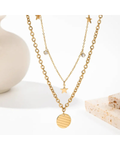 Elegant Streetwear Star Stainless Steel Plating Inlay Rhinestones 14K Gold Plated Layered Necklaces