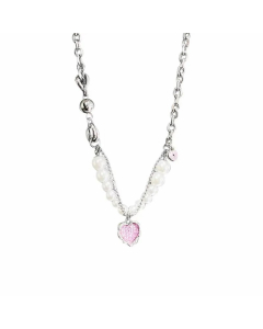Sweet Simple Style Heart Shape Alloy Titanium Steel Pearl Plating Inlay Resin Pendant Necklace Long Necklace