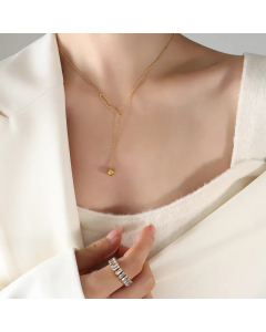 Elegant Solid Color Titanium Steel Plating 18K Gold Plated Pendant Necklace