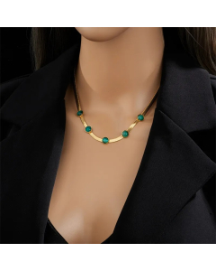 Casual Round Titanium Steel Epoxy Plating Inlay Opal 18K Gold Plated Necklace