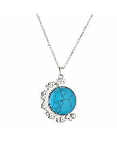Ethnic Style Round Stainless Steel Plating Inlay Natural Stone Pendant Necklace