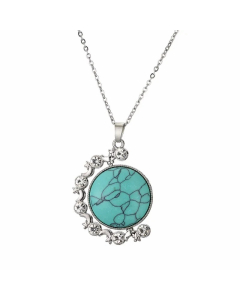 Ethnic Style Round Stainless Steel Plating Inlay Natural Stone Pendant Necklace