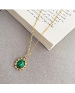 Retro Geometric Metal Titanium Steel Inlay Artificial Gemstones Pendant Necklace