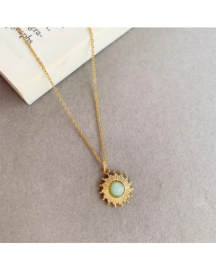 Retro Geometric Metal Titanium Steel Inlay Artificial Gemstones Pendant Necklace