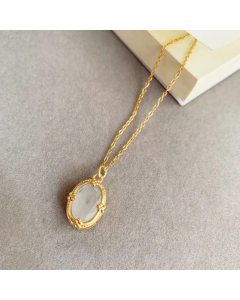 Retro Geometric Metal Titanium Steel Inlay Artificial Gemstones Pendant Necklace
