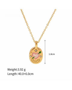 INS Style Coconut Tree Flower Butterfly Stainless Steel Enamel Plating Inlay Rhinestones 18K Gold Plated Pendant Necklace