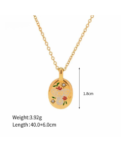 INS Style Coconut Tree Flower Butterfly Stainless Steel Enamel Plating Inlay Rhinestones 18K Gold Plated Pendant Necklace