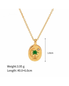 INS Style Coconut Tree Flower Butterfly Stainless Steel Enamel Plating Inlay Rhinestones 18K Gold Plated Pendant Necklace