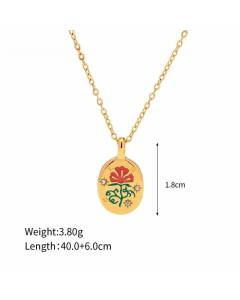 INS Style Coconut Tree Flower Butterfly Stainless Steel Enamel Plating Inlay Rhinestones 18K Gold Plated Pendant Necklace