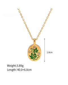 INS Style Coconut Tree Flower Butterfly Stainless Steel Enamel Plating Inlay Rhinestones 18K Gold Plated Pendant Necklace