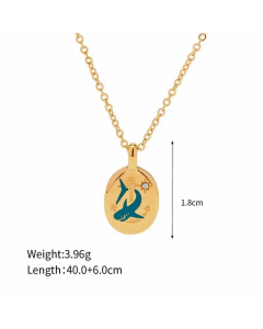 INS Style Coconut Tree Flower Butterfly Stainless Steel Enamel Plating Inlay Rhinestones 18K Gold Plated Pendant Necklace