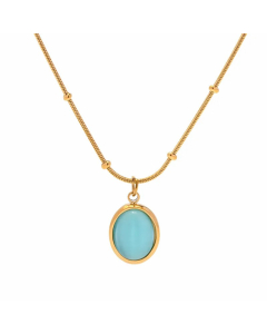 Elegant Round Stainless Steel Inlay Opal 18K Gold Plated Pendant Necklace
